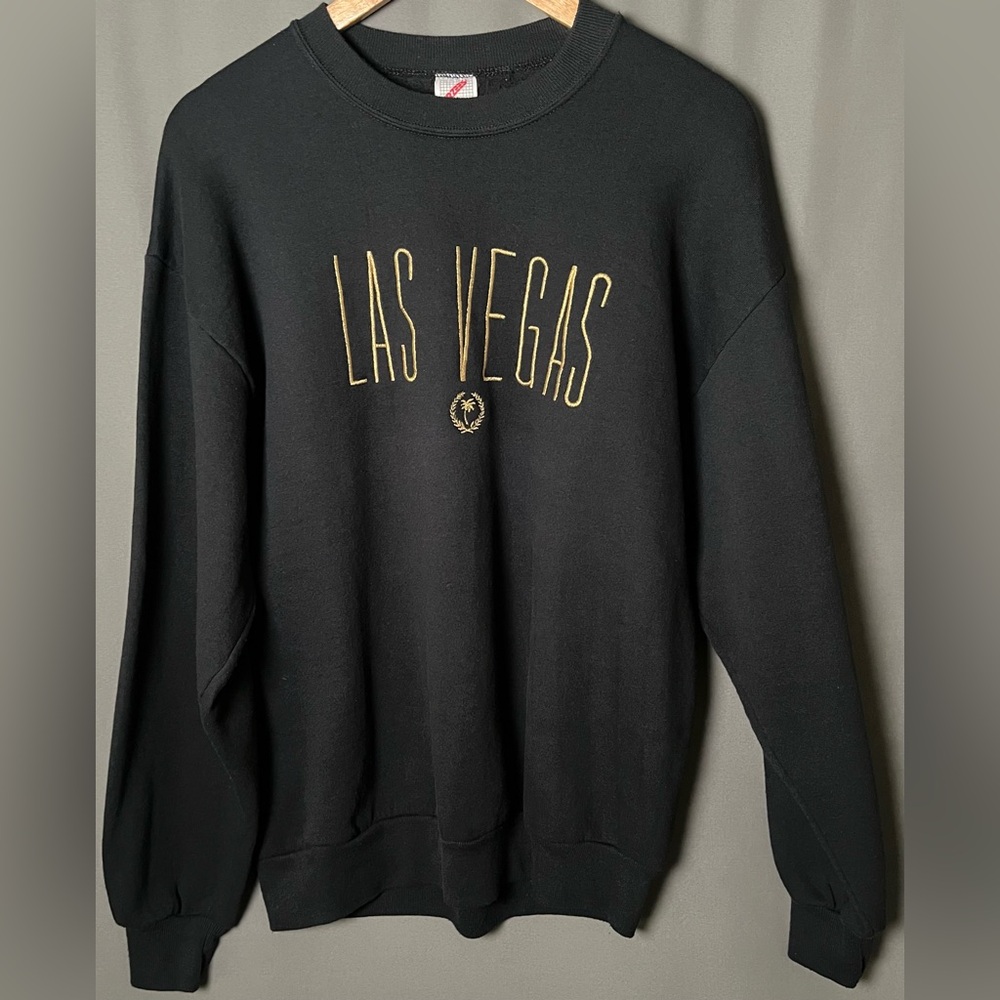 VTG Las Vegas L Gold Embroidered Black Jerzee's Crewneck Sweater